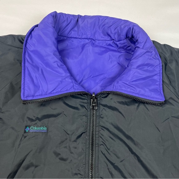 Vtg Columbia Mens Reversible Puffer Jacket Sz Large 90s Black/Purple Insulated - Picture 6 of 10